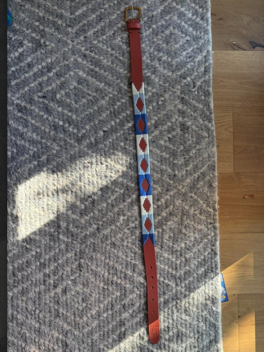 Sebilla Argentinian Leather Polo Belt Blue Woven Geometric Equestrian Size 32